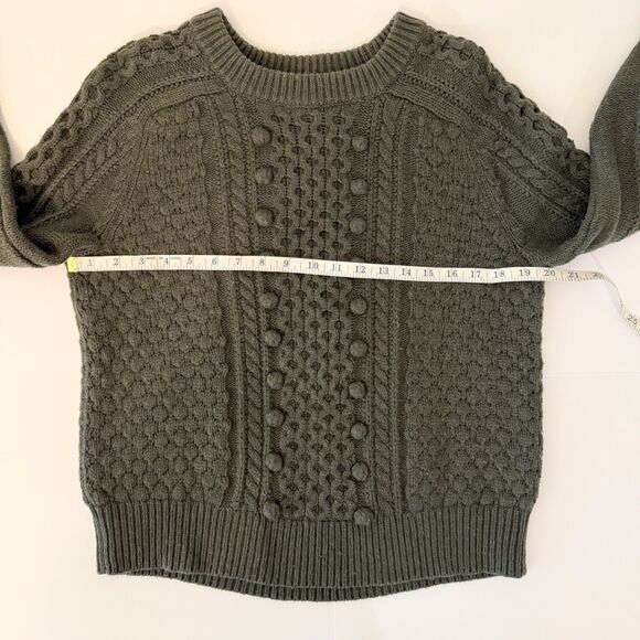 J.Crew Popcorn Cableknit Chunky Lambs Wool Sweater Bauble Pullover Olive Green M - Picture 5 of 10